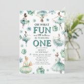 Invitation Cute Mint Ballerina Oh What Fun 1er Anniversaire (Debout devant)