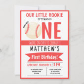 Invitation Cute Modern Baseball Ruban Enfants 1er anniversair (Devant)