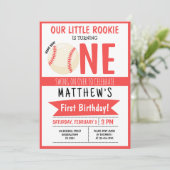 Invitation Cute Modern Baseball Ruban Enfants 1er anniversair (Debout devant)