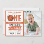 Invitation Cute Modern Basketball Ruban Photo 1er anniversair (Devant)