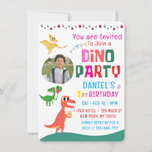 Invitation Cute Modern Dino Dinosaur fête d'anniversaire pour