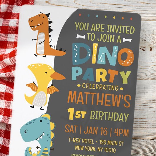 Invitation Cute Modern Dino Dinosaur fête d'anniversaire pour