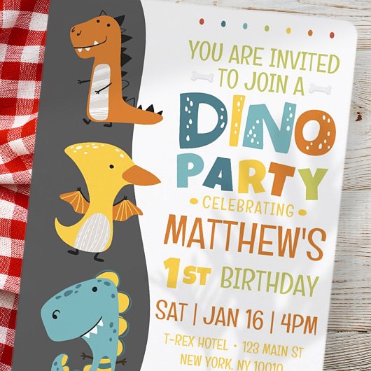 Invitation Cute Modern Dino Dinosaur fête d'anniversaire pour