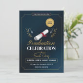Invitation Cute Modern Elegant Navy Blue White Graduation  (Debout devant)