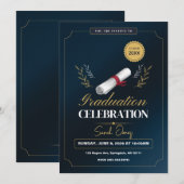 Invitation Cute Modern Elegant Navy Blue White Graduation  (Devant / Derrière)