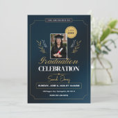 Invitation Cute Modern Elegant Navy Blue White Graduation (Debout devant)