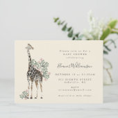 Invitation Cute Modern Floral Giraffe Baby shower simple (Debout devant)