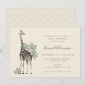 Invitation Cute Modern Floral Giraffe Baby shower simple (Devant / Derrière)