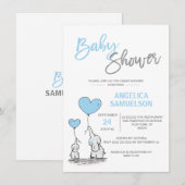 Invitation Cute Modern GARY Blue maman Elephant & Baby shower (Devant / Derrière)