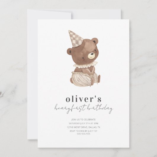 Invitation Cute Modern Little Bear Photo 1er anniversaire (Devant)