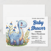 Invitation Cute Modern Magique Dinosaur Baby shower garçon (Devant / Derrière)