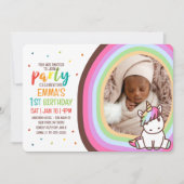 Invitation Cute Modern Rainbow Unicorn Photo Anniversaire de  (Devant)
