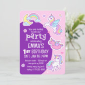 Invitation Cute Modern Rainbow Unicorns fête d'anniversaire p (Debout devant)