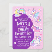Invitation Cute Modern Rainbow Unicorns fête d'anniversaire p (Devant)