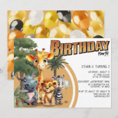 Invitation Cute Modern Safari Bébé Animaux Fête d'anniversair (Devant / Derrière)