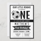Invitation Cute Modern Soccer Ball Ribbon Enfants 1er anniver (Devant)