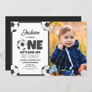 Invitation Cute Modern Soccer Sports Photo 1er Anniversaire