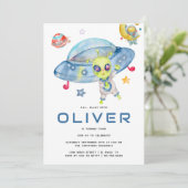 Invitation Cute Modern Space Alien UFO fête d'anniversaire (Debout devant)