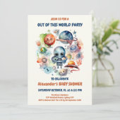Invitation Cute Modern Space Astronaut Alien Baby shower (Debout devant)