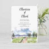 Invitation Cute Moderne Aquarelle Pays Mariage Paysage (Debout devant)