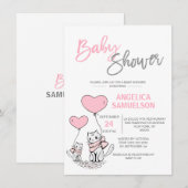 Invitation Cute Moderne Chat Rose Kitten Girls Baby shower (Devant / Derrière)