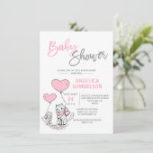 Invitation Cute Moderne Chat Rose Kitten Girls Baby shower (Debout devant)