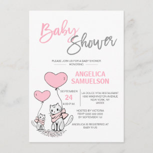 Invitation Cute Moderne Chat Rose Kitten Girls Baby shower