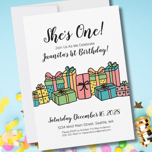 Invitation Cute moderne coloré 1er anniversaire