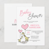 Invitation Cute Moderne Rose Mommy Giraffe Girls Baby shower (Devant / Derrière)