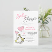 Invitation Cute Moderne Rose Mommy Giraffe Girls Baby shower (Debout devant)