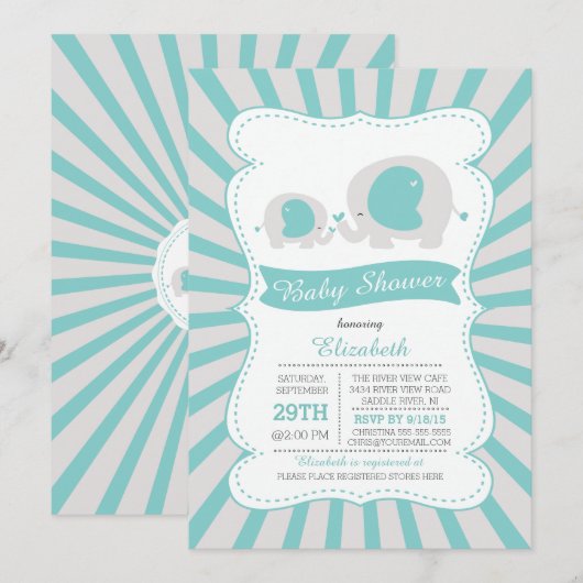Invitation Cute Mom Baby Elephant Boys Baby shower (Devant / Derrière)