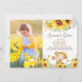 Invitation Cute Monkey 1er Anniversaire Sunflower Gold (Devant)