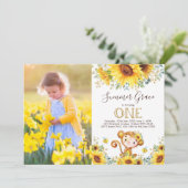 Invitation Cute Monkey 1er Anniversaire Sunflower Gold (Debout devant)