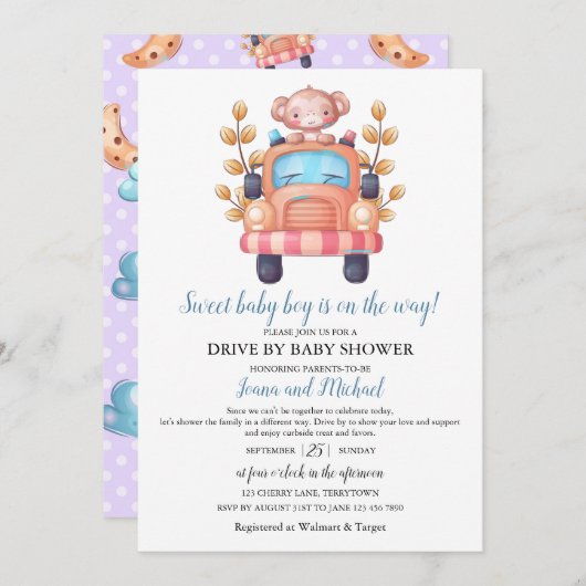 Invitation Cute Monkey Boy Baby Shower (Devant / Derrière)