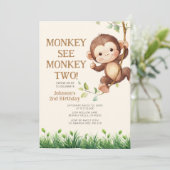Invitation Cute Monkey See Monkey Two Safari 2nd Birthday (Debout devant)