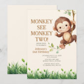 Invitation Cute Monkey See Monkey Two Safari 2nd Birthday (Devant / Derrière)