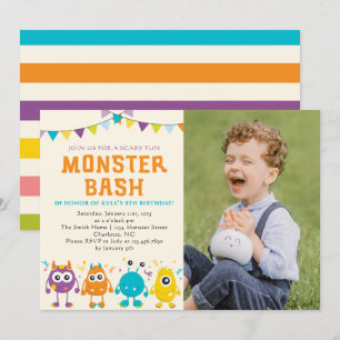 Invitation Cute Monster bash photo fête d'anniversaire
