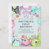 Invitation Cute Monsters Fête du 1er anniversaire de l'enfant (Devant)