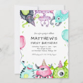 Invitation Cute Monsters Fête du 1er anniversaire de l'enfant (Devant)