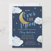 Invitation Cute Moon Marine Baby shower bleu et or (Devant)