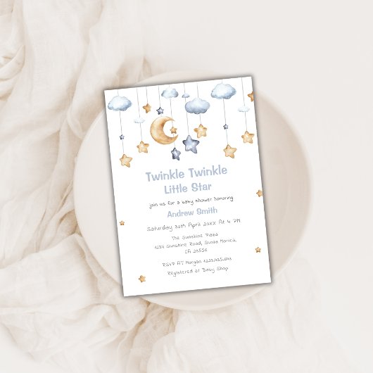 Invitation Cute Moon & Stars Twinkle Twinkle Baby shower