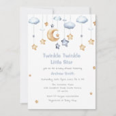 Invitation Cute Moon & Stars Twinkle Twinkle Baby shower (Devant)