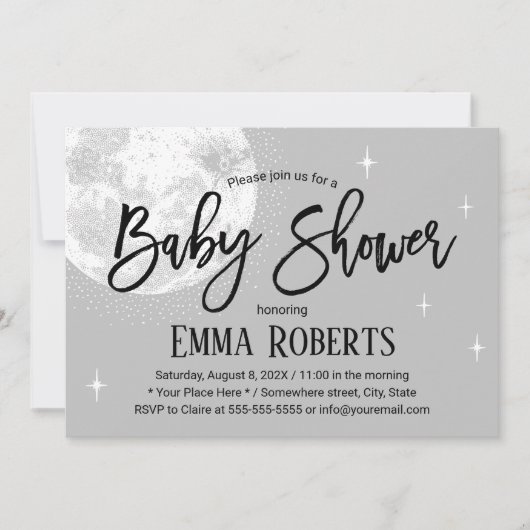 Invitation Cute Moon & Twinkle Baby shower Little Stars (Devant)