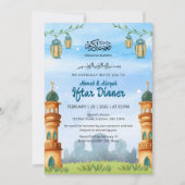 Invitation Cute Mosque & Lantern Illustration Iftar (Devant)