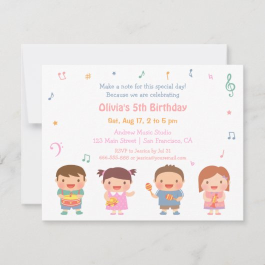 Invitation Cute Music Theme Anniversaire de enfant Party Invi (Devant)