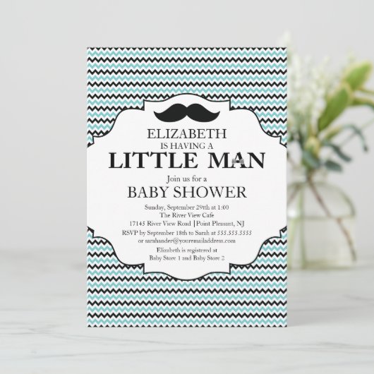 Invitation Cute Mustache Bash Boys Baby shower (Debout devant)