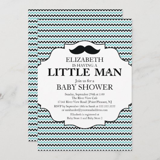 Invitation Cute Mustache Bash Boys Baby shower (Devant / Derrière)