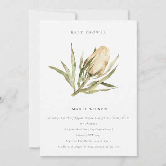 Invitation Cute Native Banksia Aquarelle Baby shower Floral (Devant)