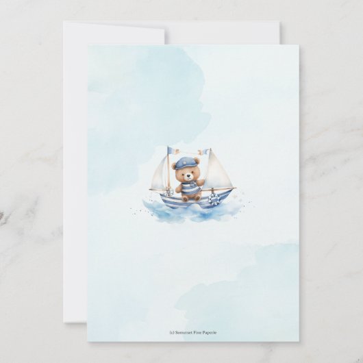 Invitation Cute Nautical Blue Boat Teddy Bear Boat Baby showe (Dos)
