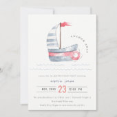 Invitation Cute Nautical Red Blue Anniversaire de enfant voil (Devant)